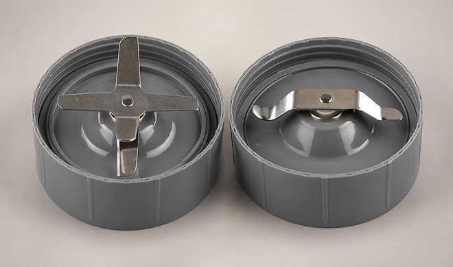 Karoxy extractor blade beside a two-prong flat milling blade