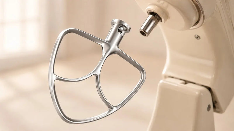 Karoxy stainless steel flat beater paddle showing mounting pin compatible with KitchenAid 4 point 5 to 5 quart tilt-head stand mixer socket