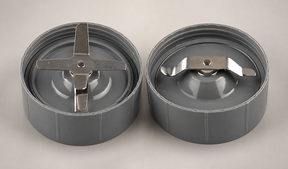 Karoxy extractor blade beside a two-prong flat milling blade