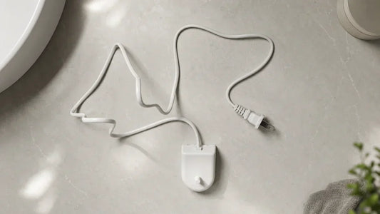 Aftermarket Philips Sonicare replacement charger base with full cord and two-prong US plug on a bathroom counter