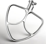 Stainless steel flat beater for KitchenAid tilt-head mixers on white background