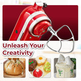 Flat beater on tilt-head mixer with baked goods and desserts